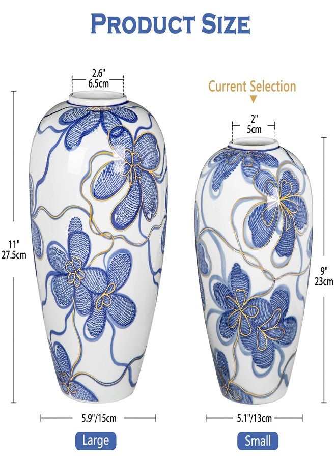 Arborus Blue and White Ceramic Vase for Home Decor - Hand-Painted Porcelain Flower Vase with Gold Accents - Chinoiserie-Inspired Home Decor Vases - 9" for Table, Shelf, or Mantel - Image 2